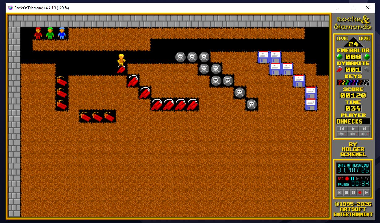 Showcasing both key UI display and the dynamite inventory icons